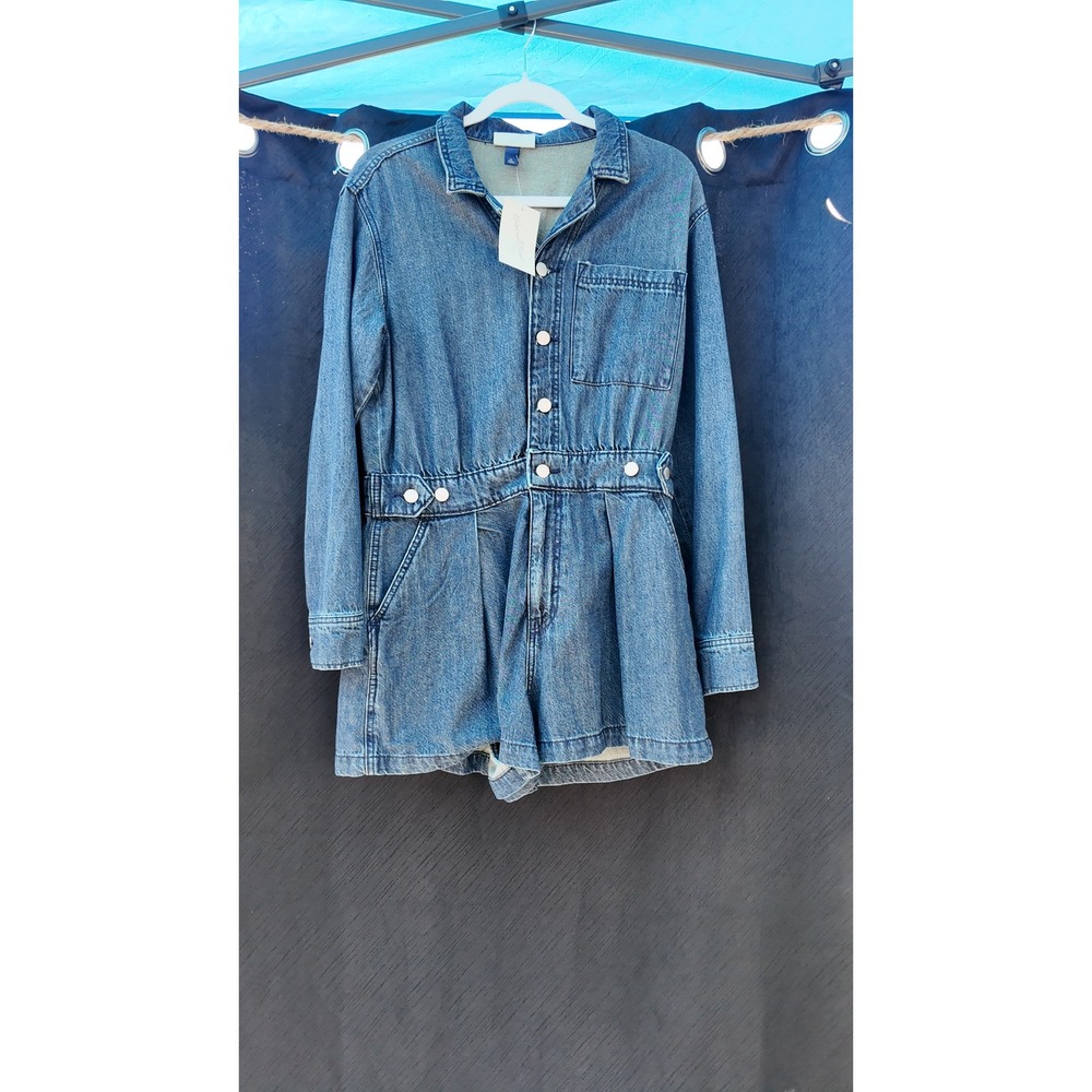 Universal Thread Womens Denim Romper Medium Wash Button Front Long Sleeve NWT XS
